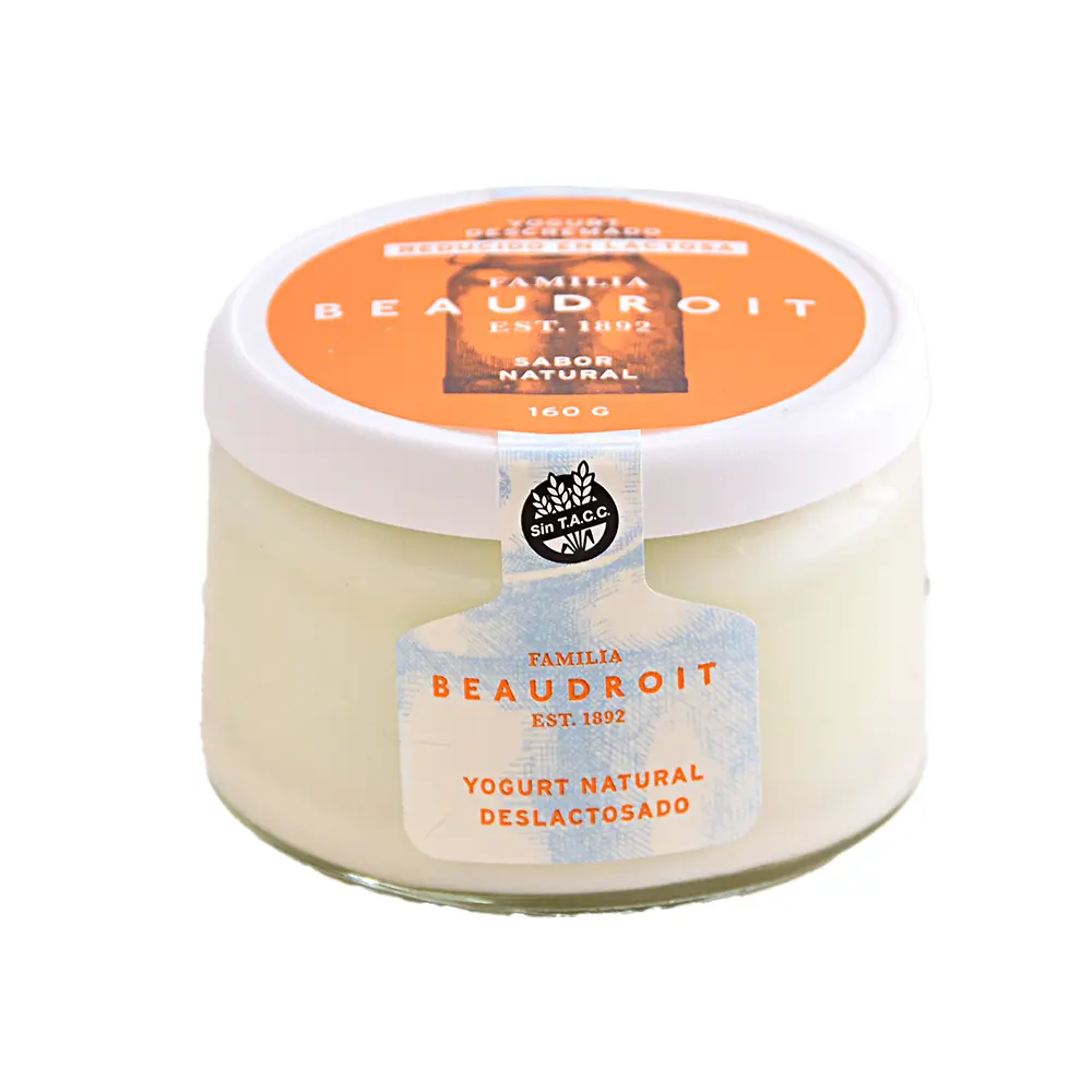 Yogur deslactosado descremado natural Sin Azúcar - 160 gr / Pack x 6 unidades.