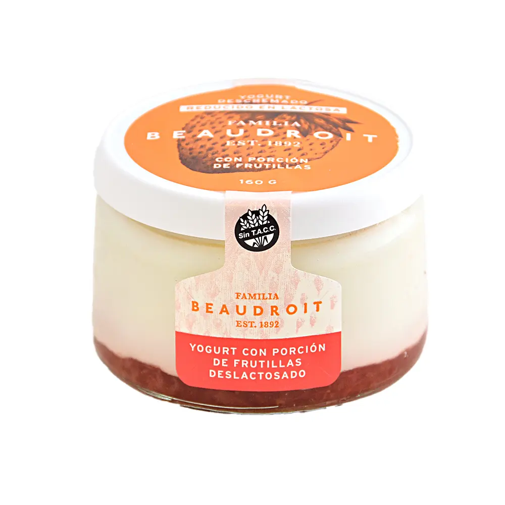 Yogur deslactosado Frutilla - 160 gr / Pack x 6 unidades.